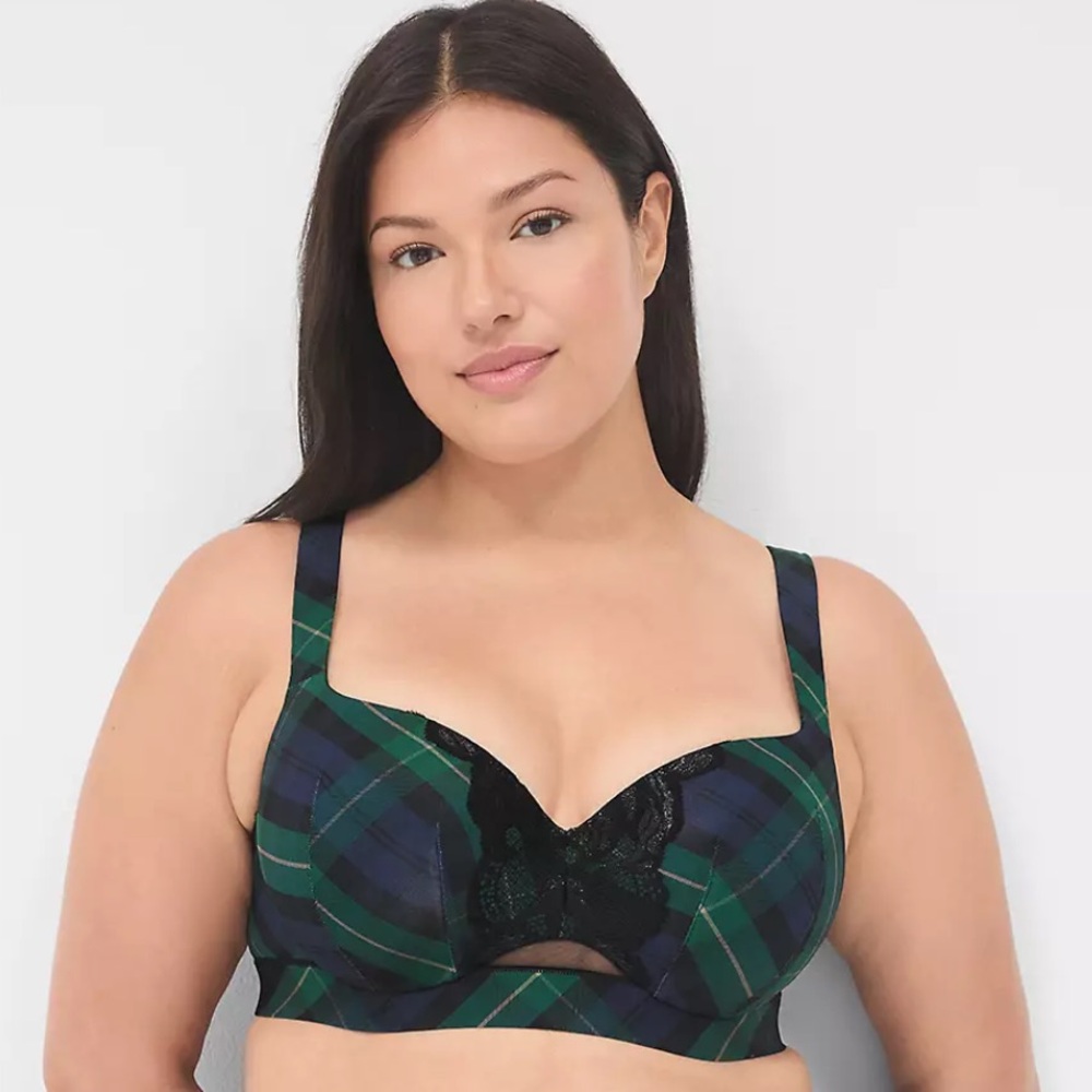 Lane Bryant Stella Plaid Pine Grove Green Bra 38DDD Womens Plus Size Wire ST